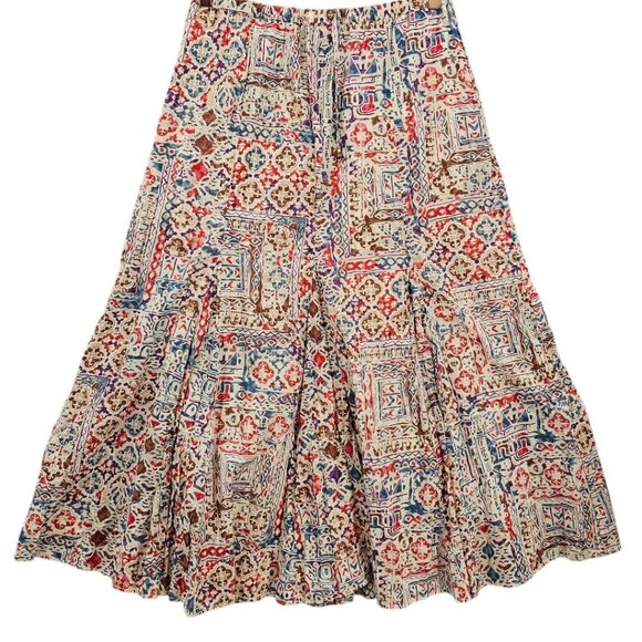 Lauren Ralph Lauren Womens XS Boho Southwest Elastic Waist Midi‎ Skirt - Picture 1 of 9